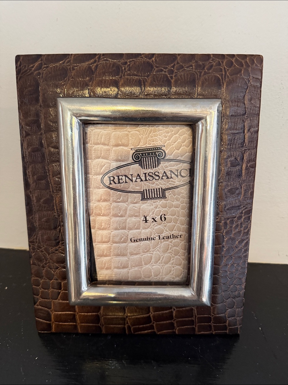 Renaissance Brown Leather 4x6 Photo Frame with Silver Trim